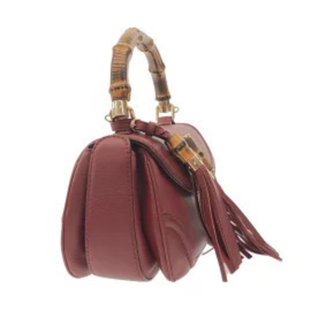 Gucci Bamboo Handbag Bordeaux Purple Brown Leather